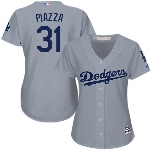 Dodgers #31 Mike Piazza Grey Alternate Road Women's Stitched MLB Jersey - Click Image to Close